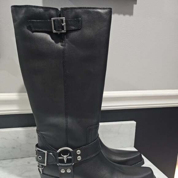 ~SOLD~Dolls Kill Windsor Smith Hooked Leather Cowboy Buckle Stud Tall Boots 9 - Picture 6 of 8